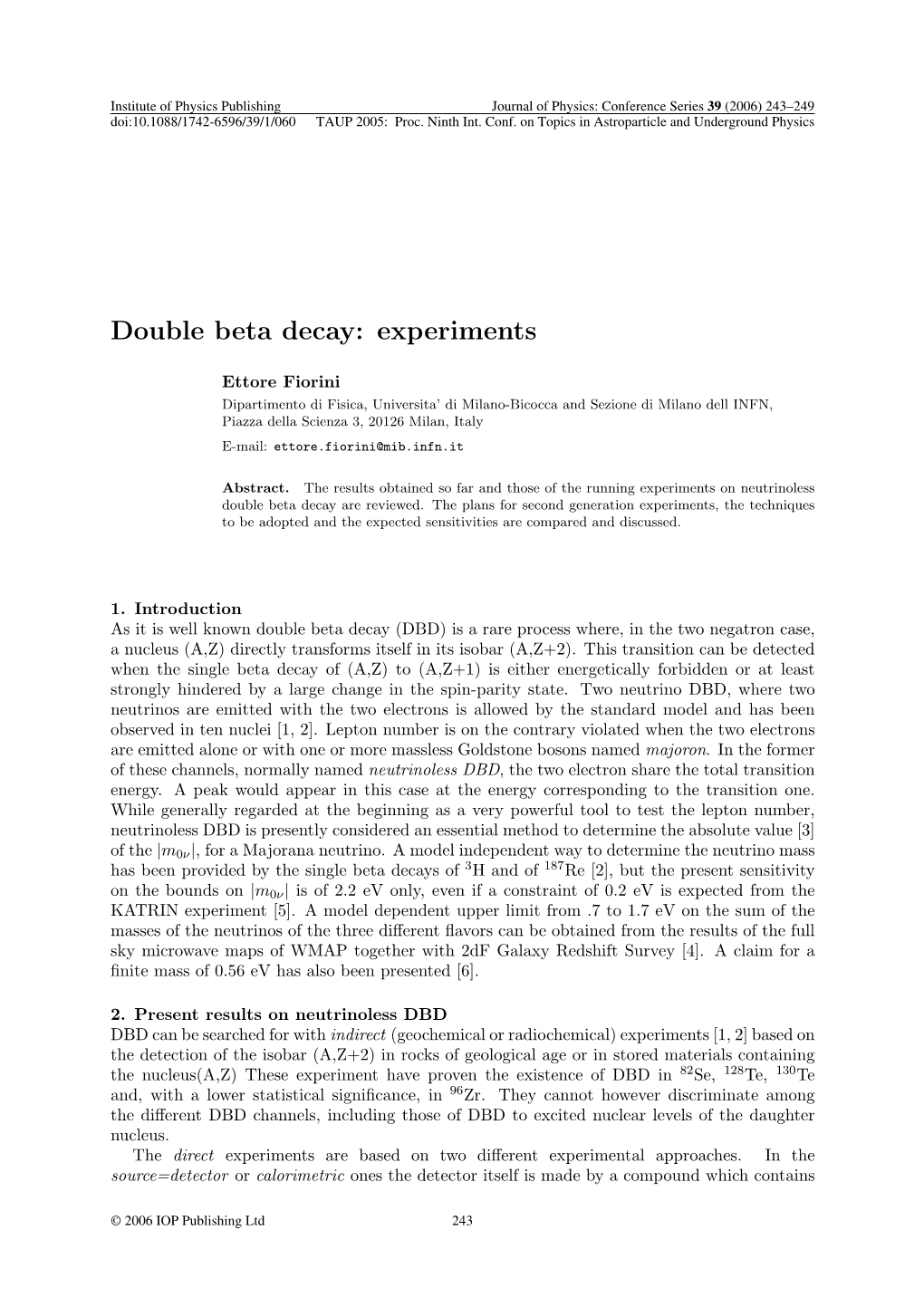 Double Beta Decay: Experiments