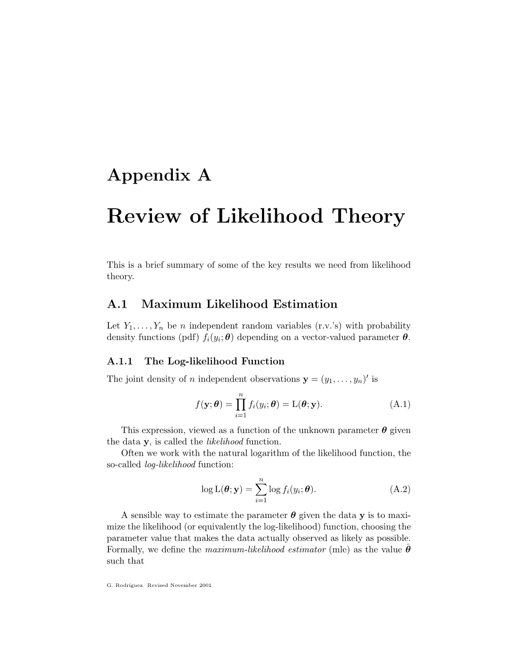 Review of Likelihood Theory