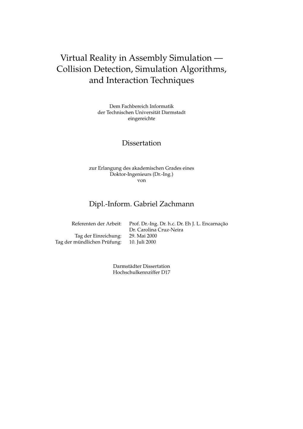 Phd Thesis: Virtual Reality in Assembly Simulation