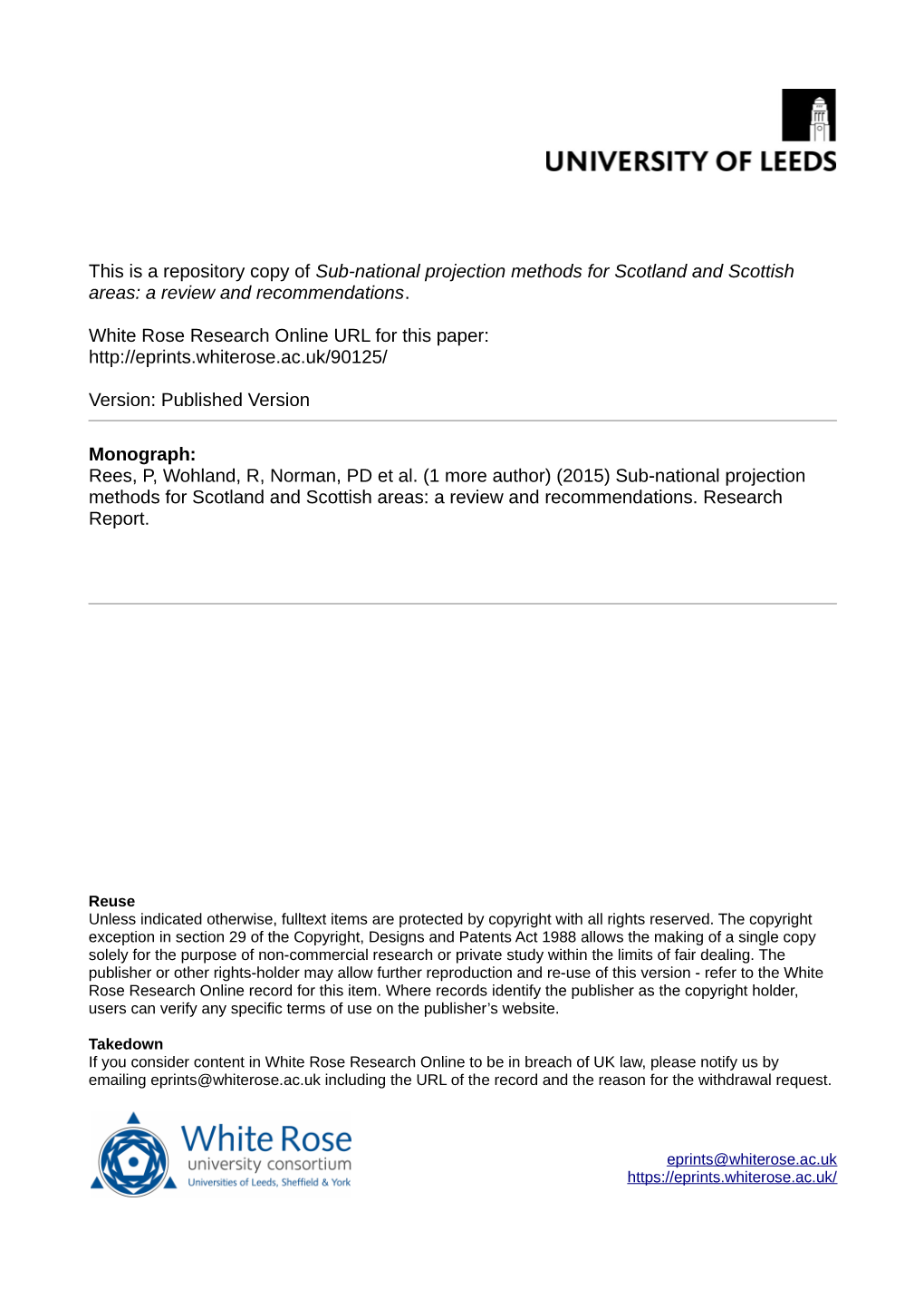 Sub-National Projection Methods for Scotland and Scottish Areas: a Review and Recommendations