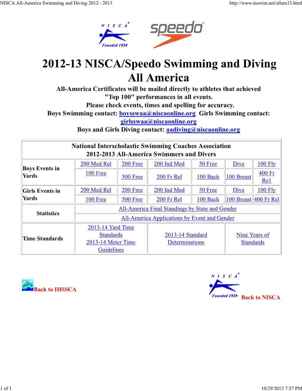 NISCA All-America Swimming and Diving 2012 - 2013