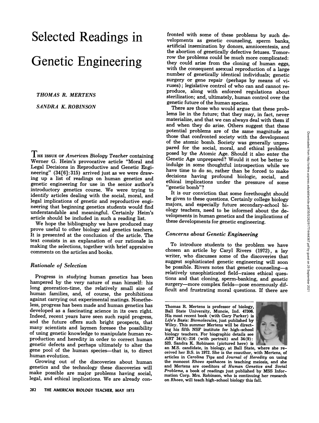 Selected Readings in Genetic Engineering