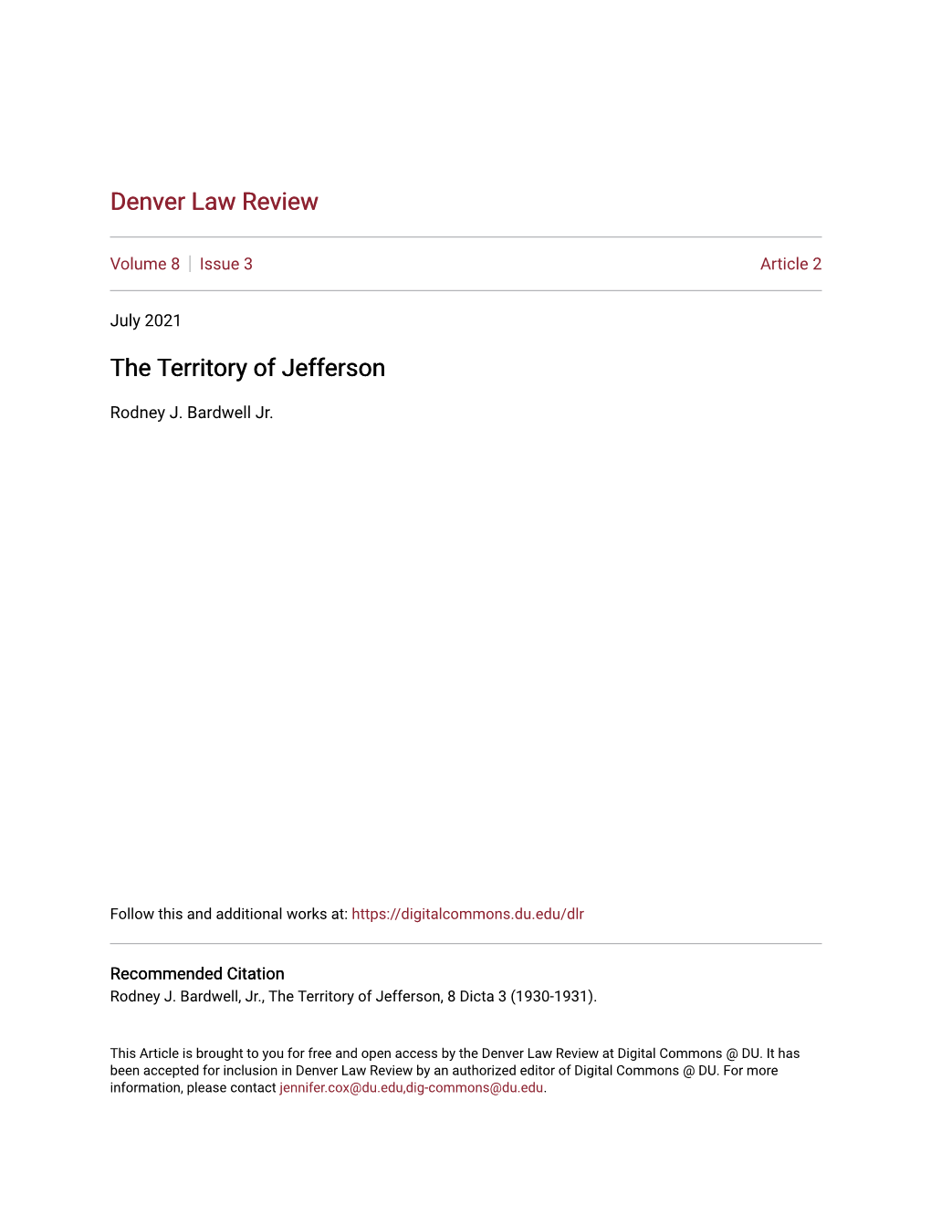 The Territory of Jefferson