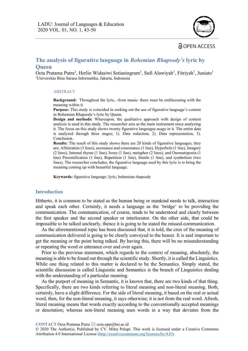 The Analysis of Figurative Language in Bohemian Rhapsody's Lyric by Queen