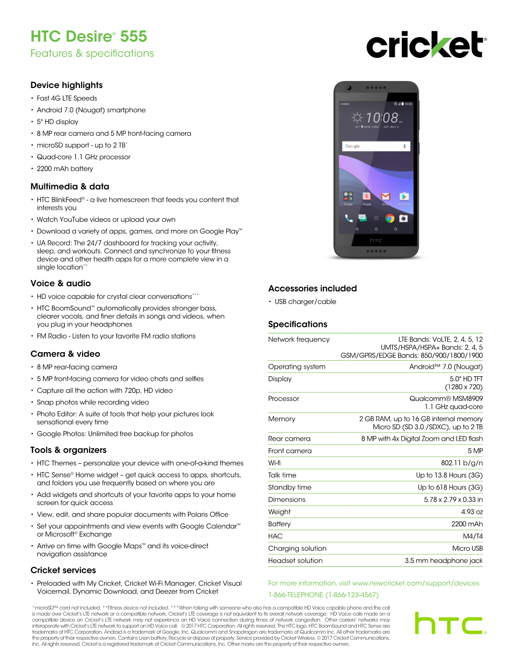 HTC Desire® 555 Features & Speciﬁcations