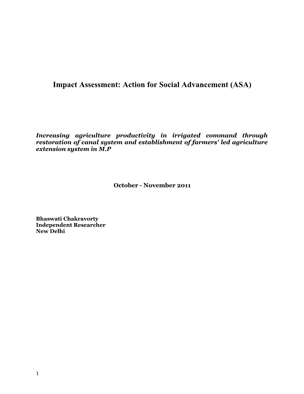 Impact Assessment: Action for Social Advancement (ASA)