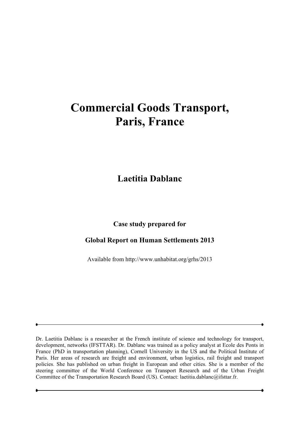 Commercial Goods Transport, Paris, France