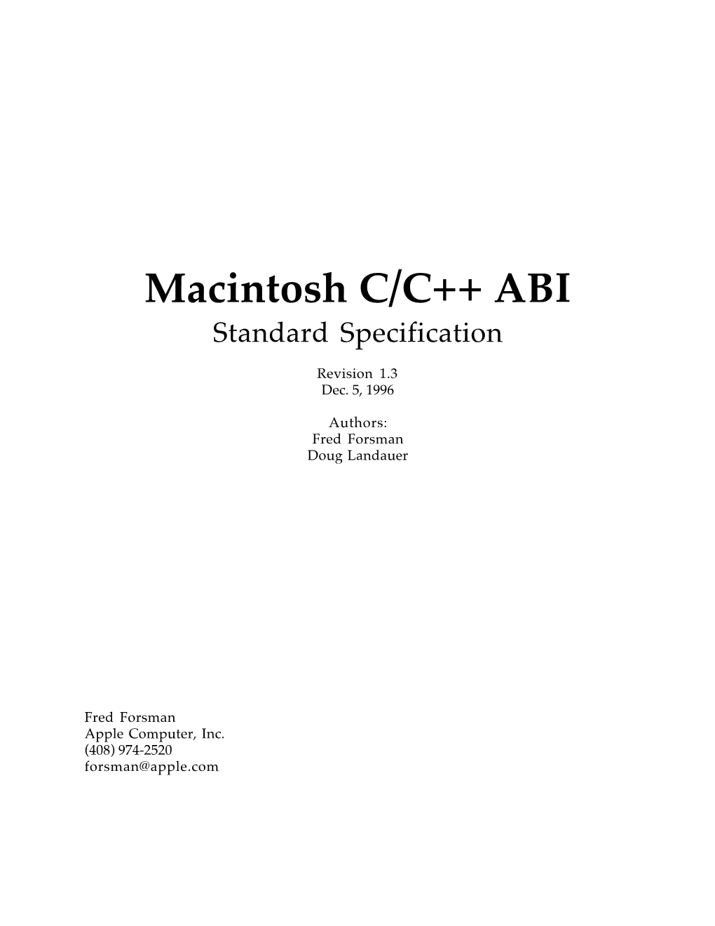 Macintosh C/C++ ABI Standard Specification