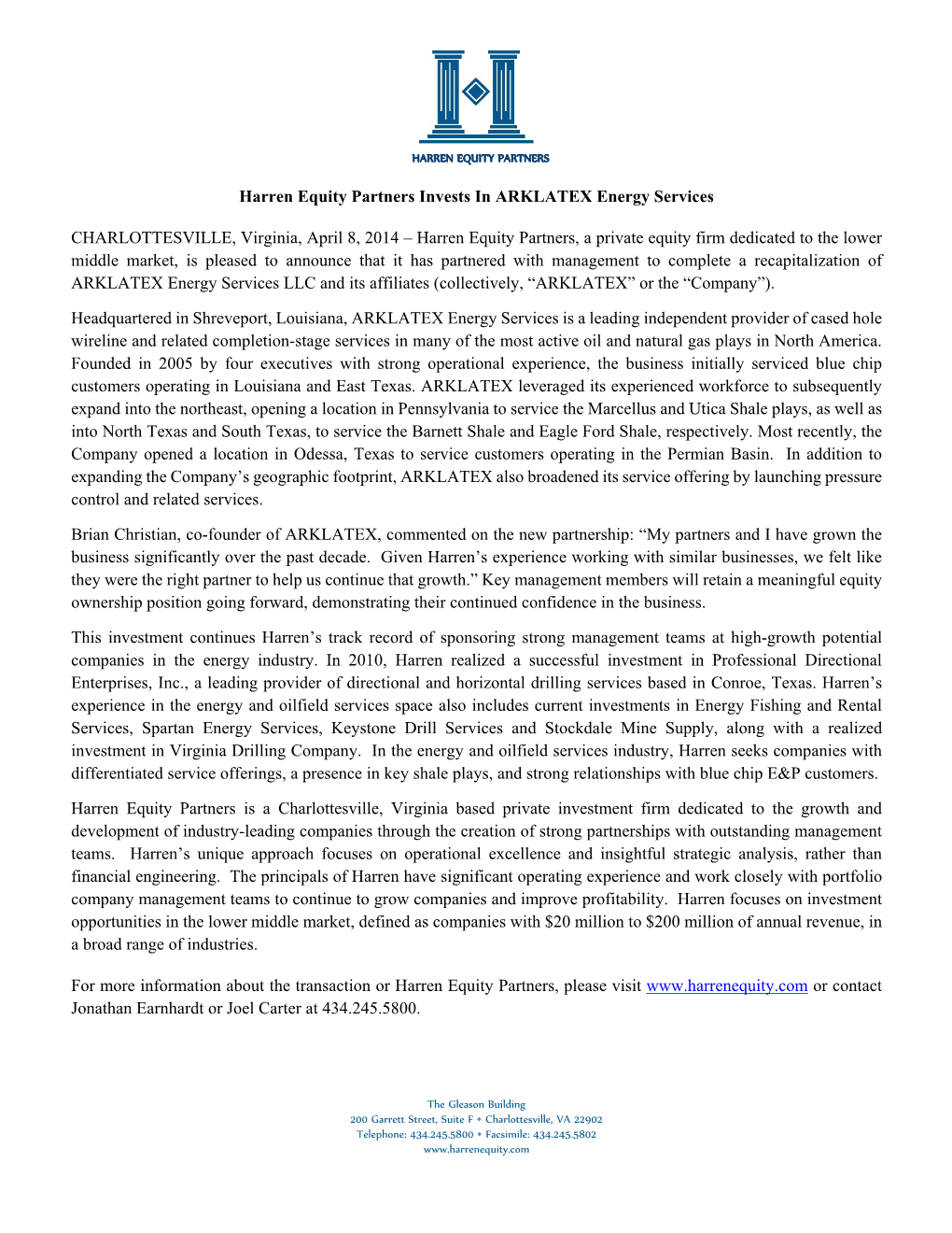 Harren Equity Partners Invests in ARKLATEX Energy Services