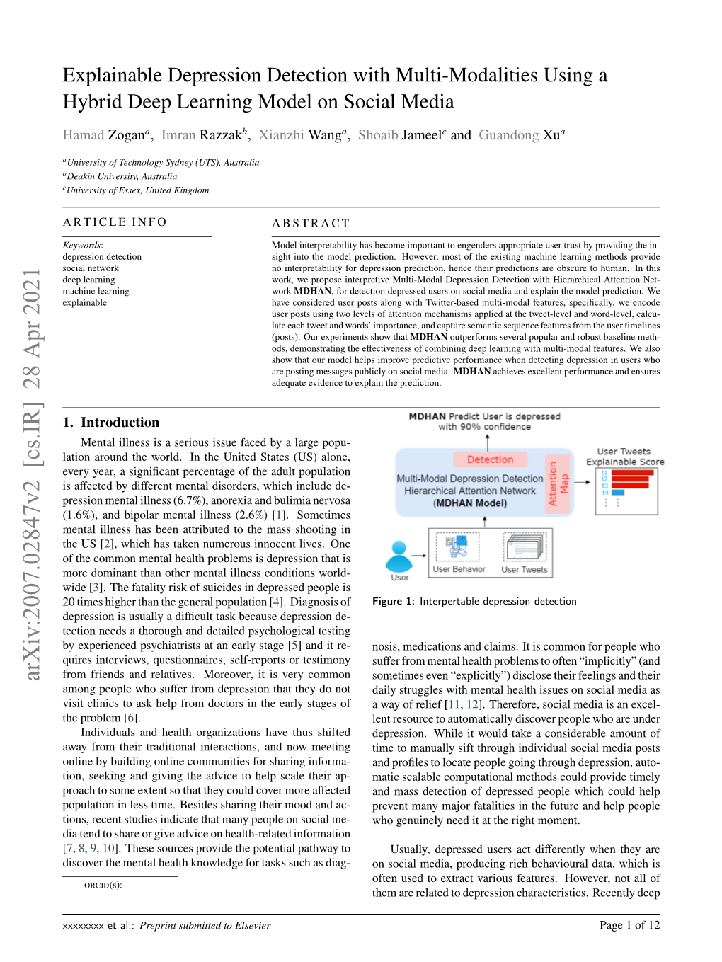 Explainable Depression Detection with Multi-Modalities Using a Hybrid