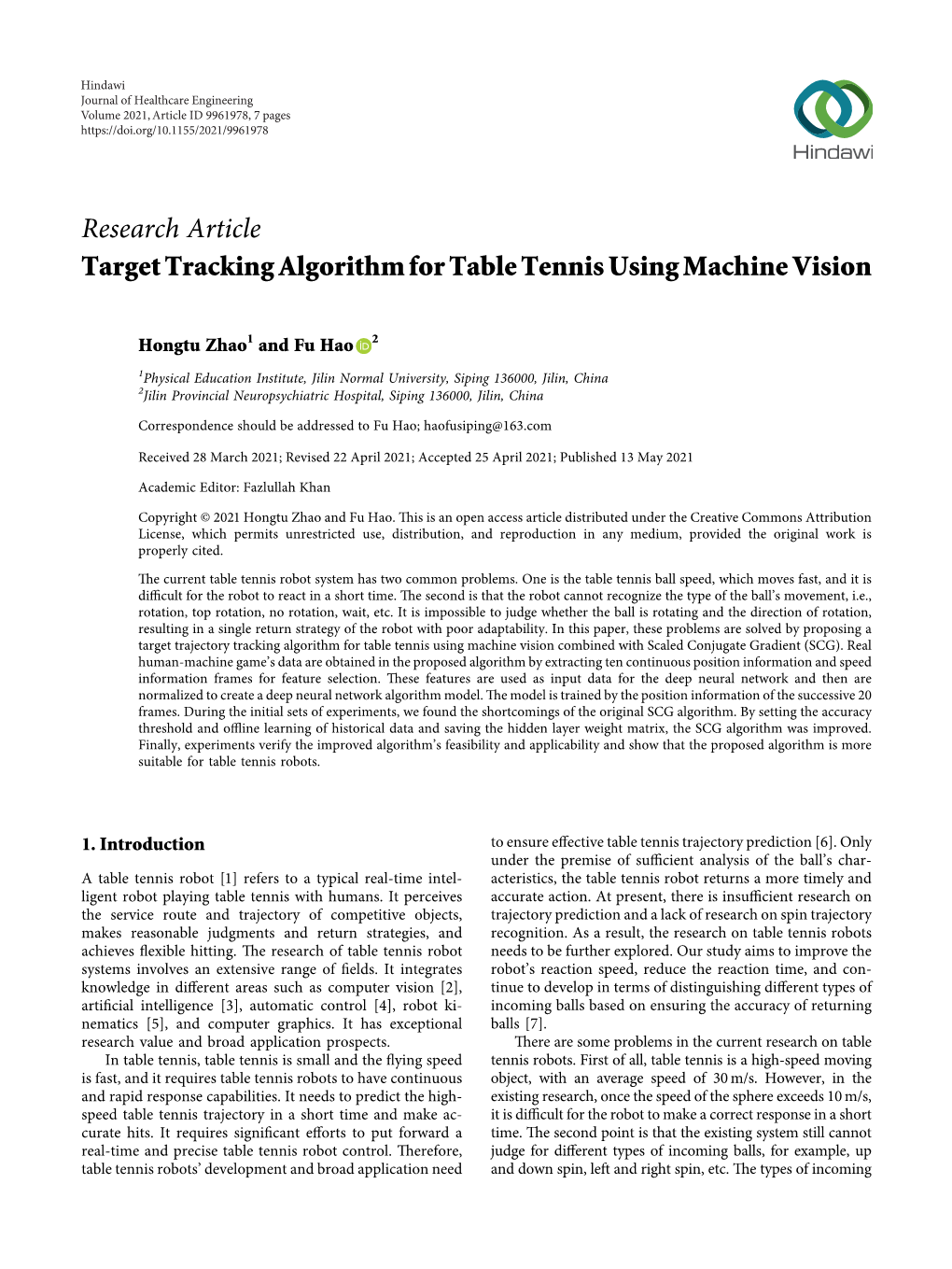 Target Tracking Algorithm for Table Tennis Using Machine Vision