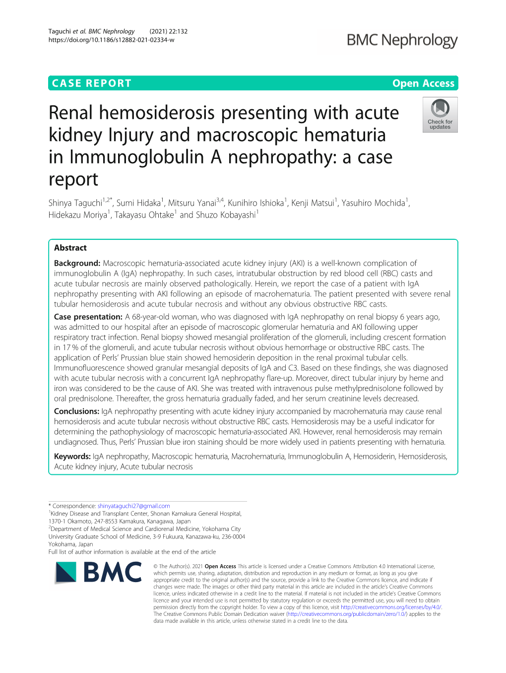 Renal Hemosiderosis Presenting with Acute Kidney Injury and Macroscopic Hematuria in Immunoglobulin a Nephropathy