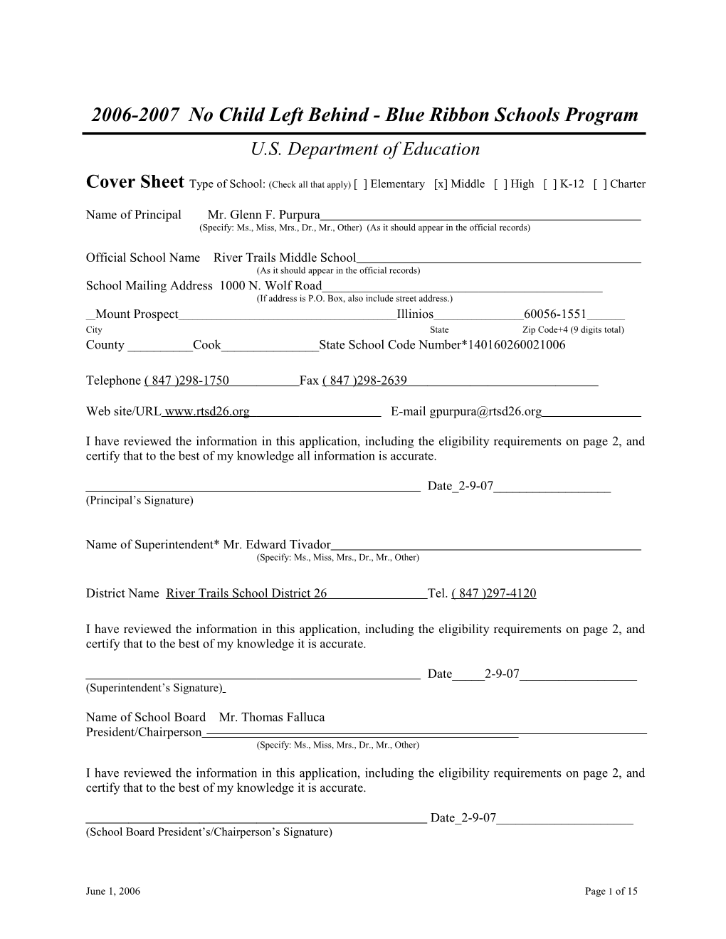 Application: 2006-2007, No Child Left Behind - Blue Ribbon Schools Program (MS Word) s9