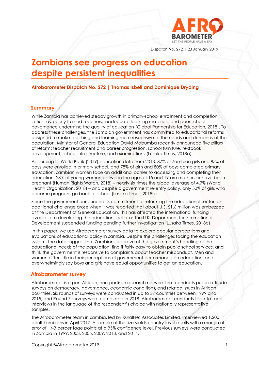 Zambians See Progress on Education Despite Persistent Inequalities