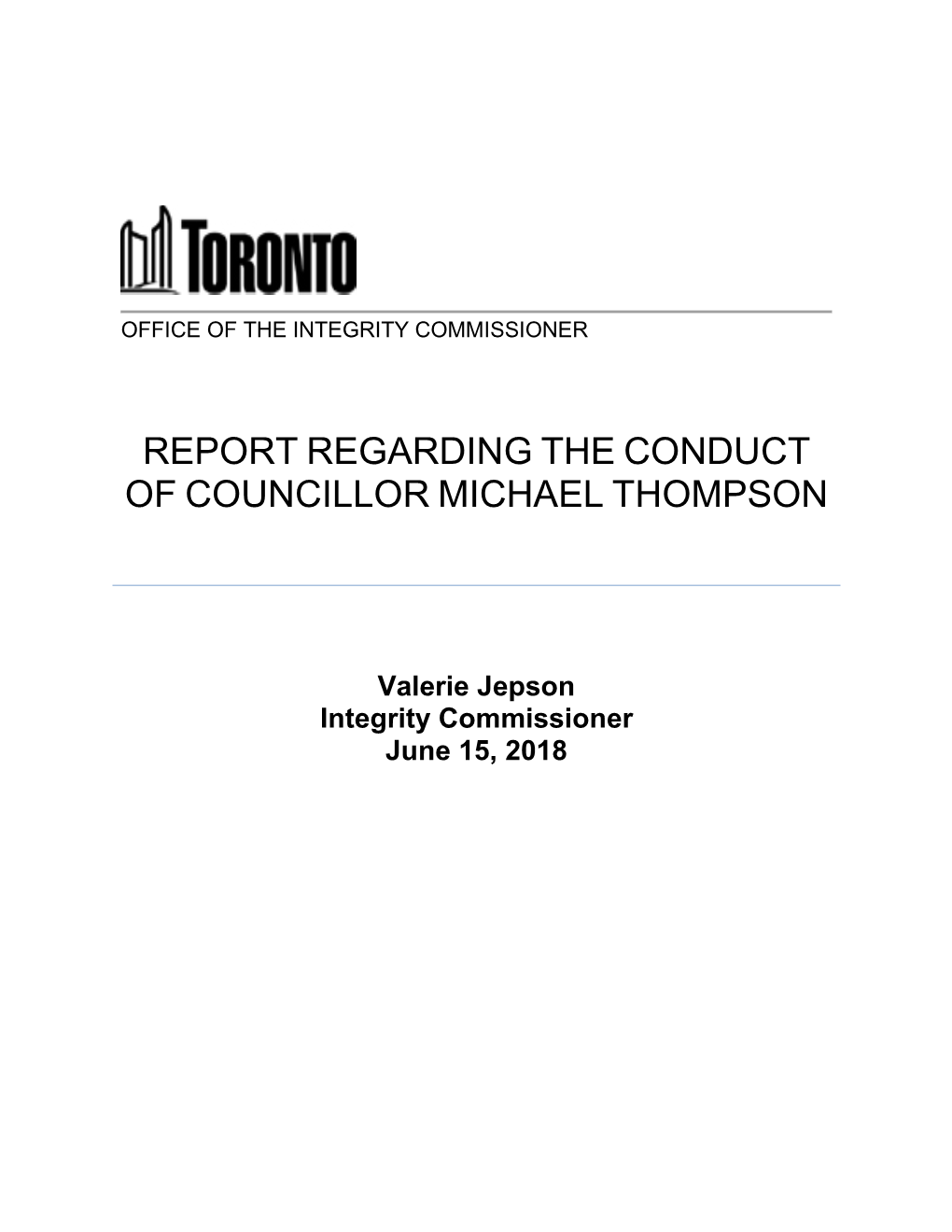 Report Regarding the Conduct of Councillor Michael Thompson