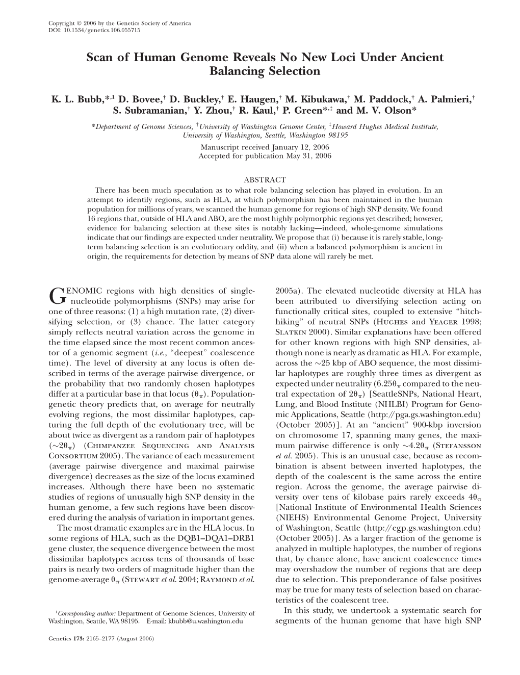 Scan of Human Genome Reveals No New Loci Under Ancient Balancing Selection