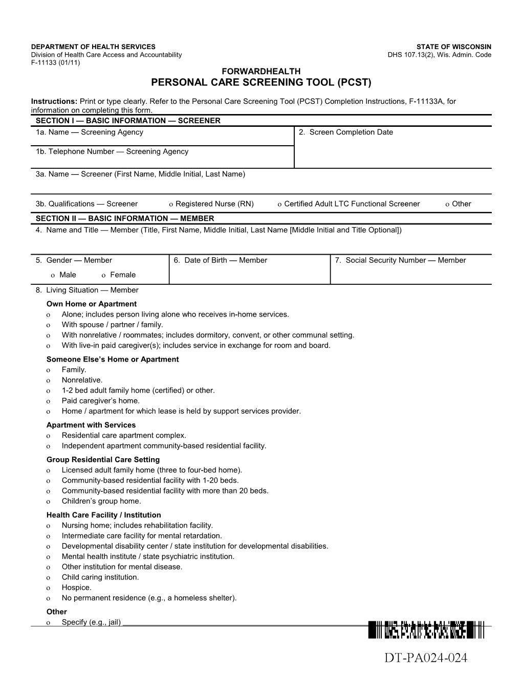 Forwardhealth Personal Care Screening Tool (PCST).Doc