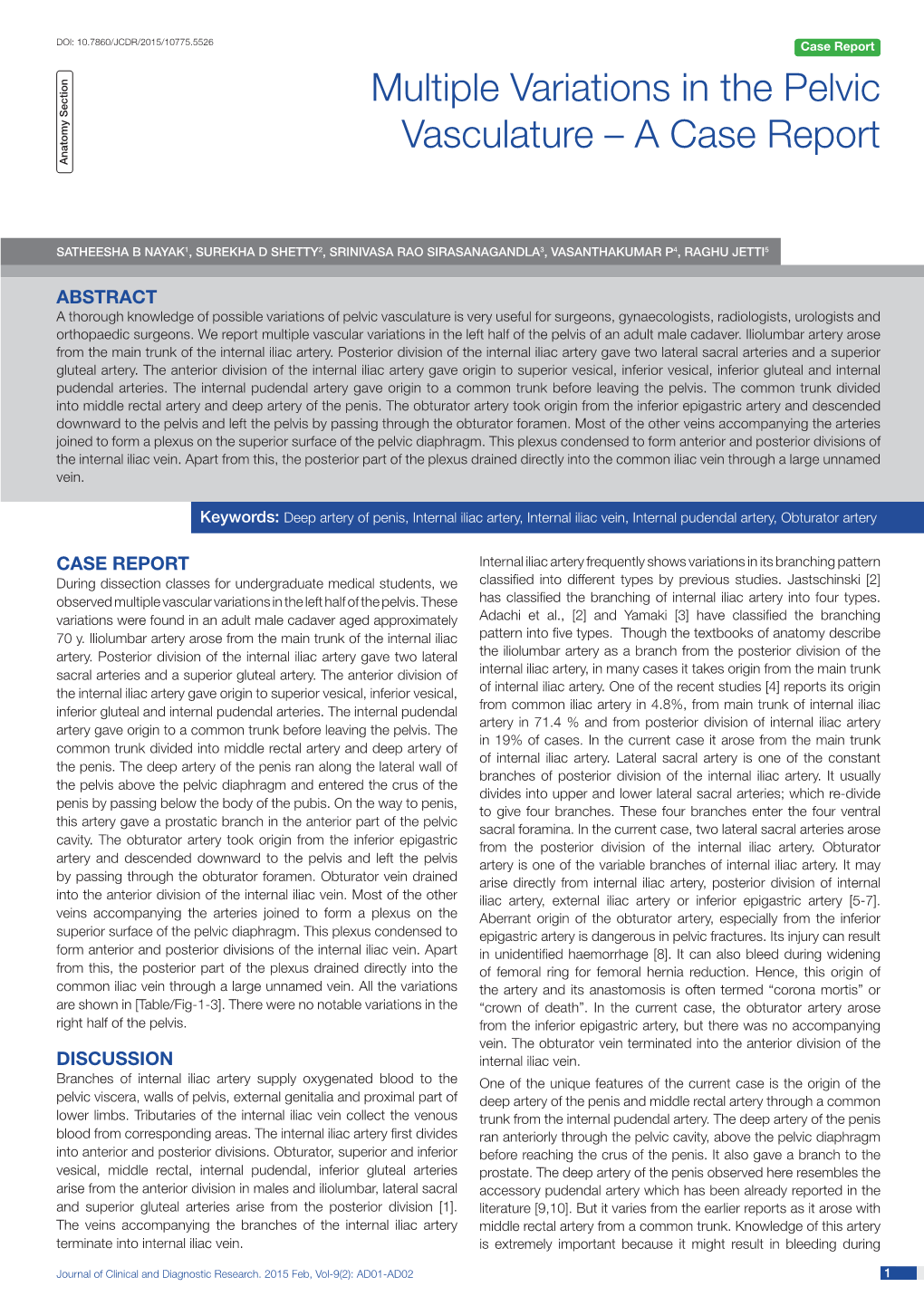 Multiple Variations in the Pelvic Vasculature – a Case Report Anatomy Section