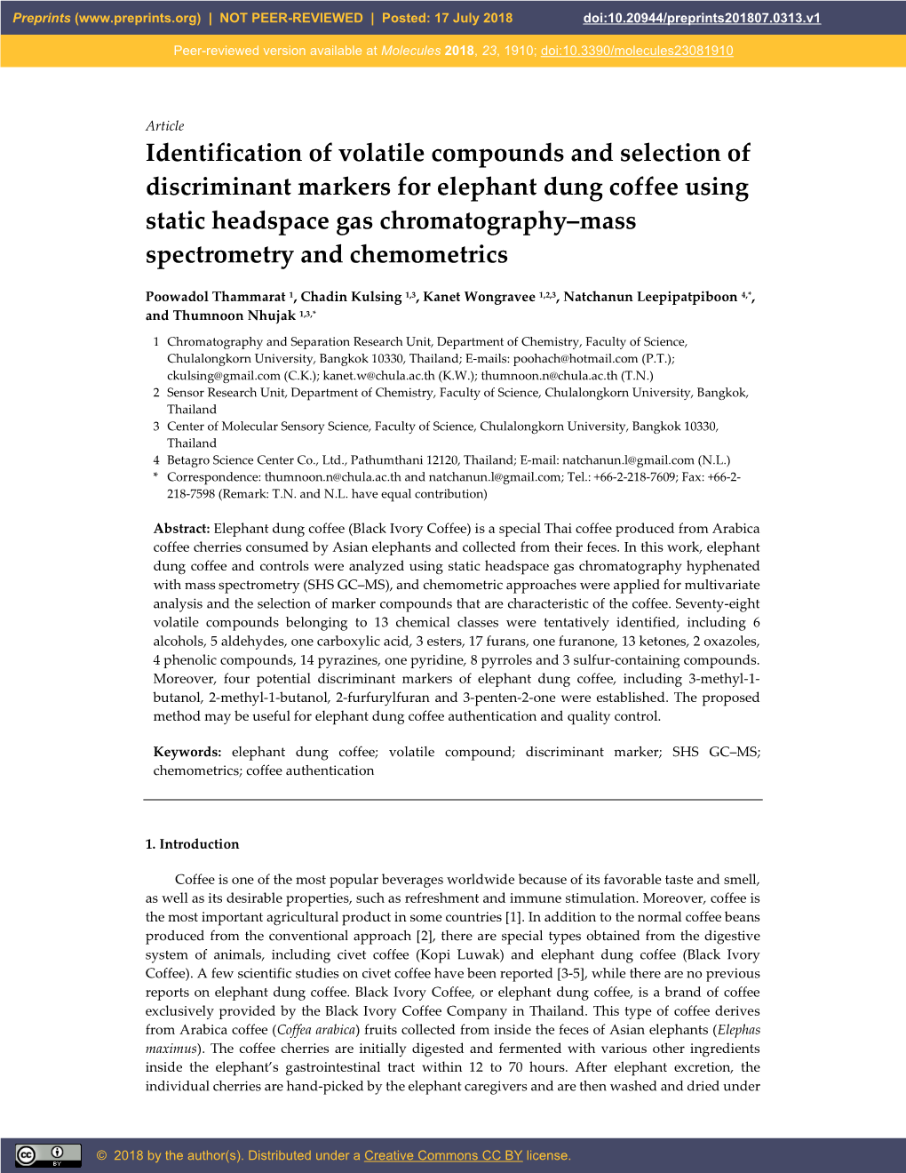 Identification of Volatile Compounds and Selection Of