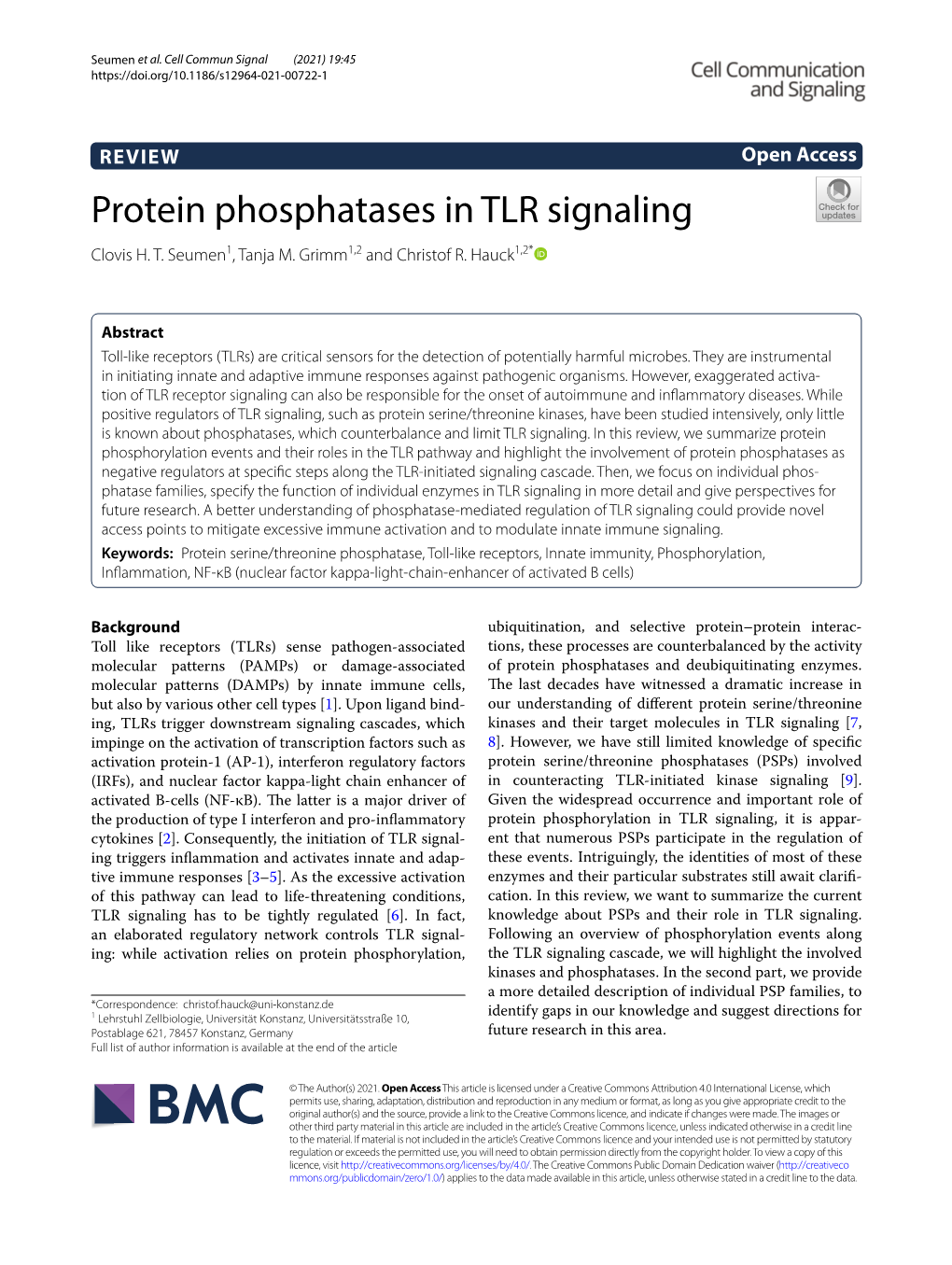 Protein Phosphatases in TLR Signaling Clovis H