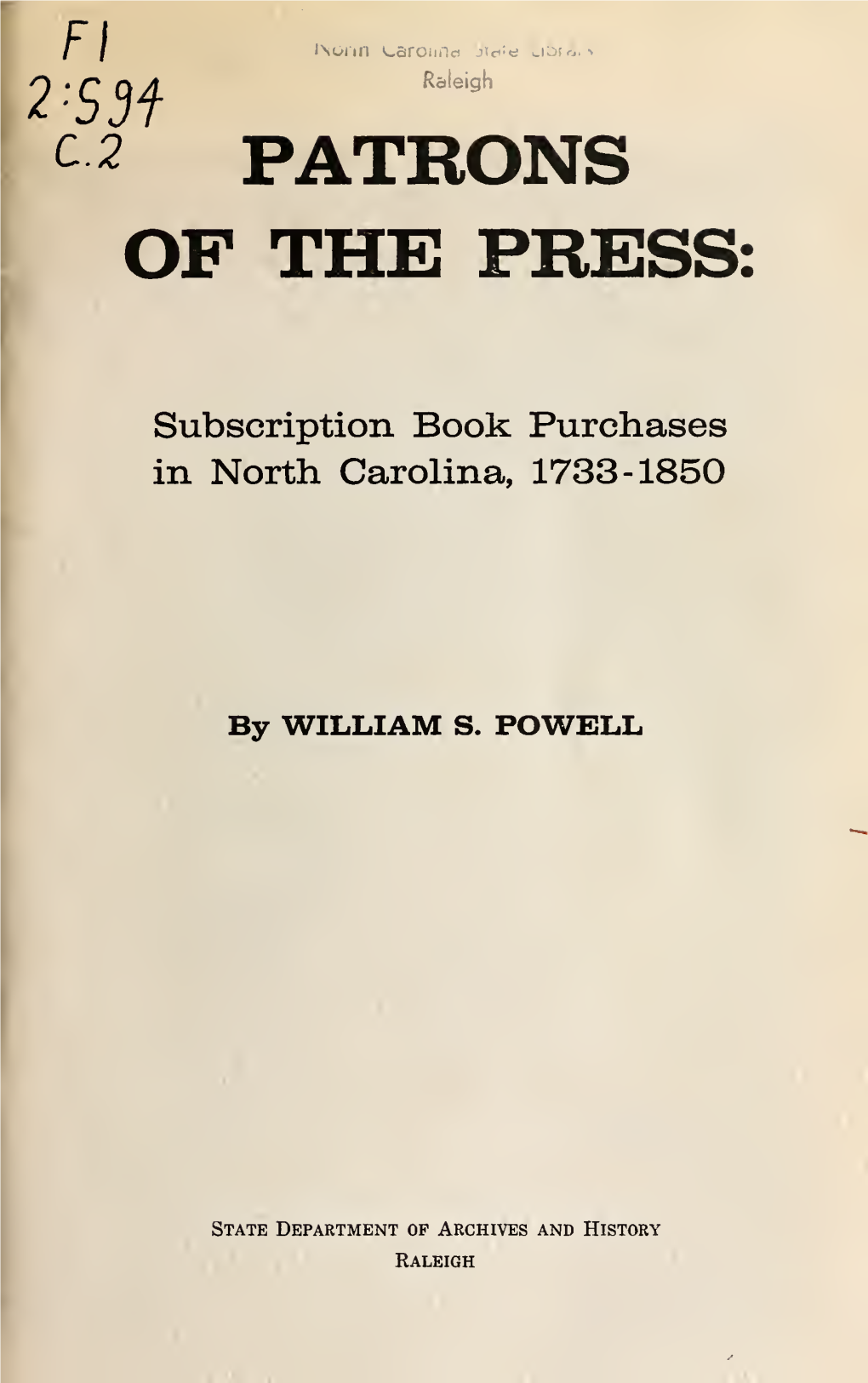 Subscription Book Purchases in North Carolina, 1733-1850