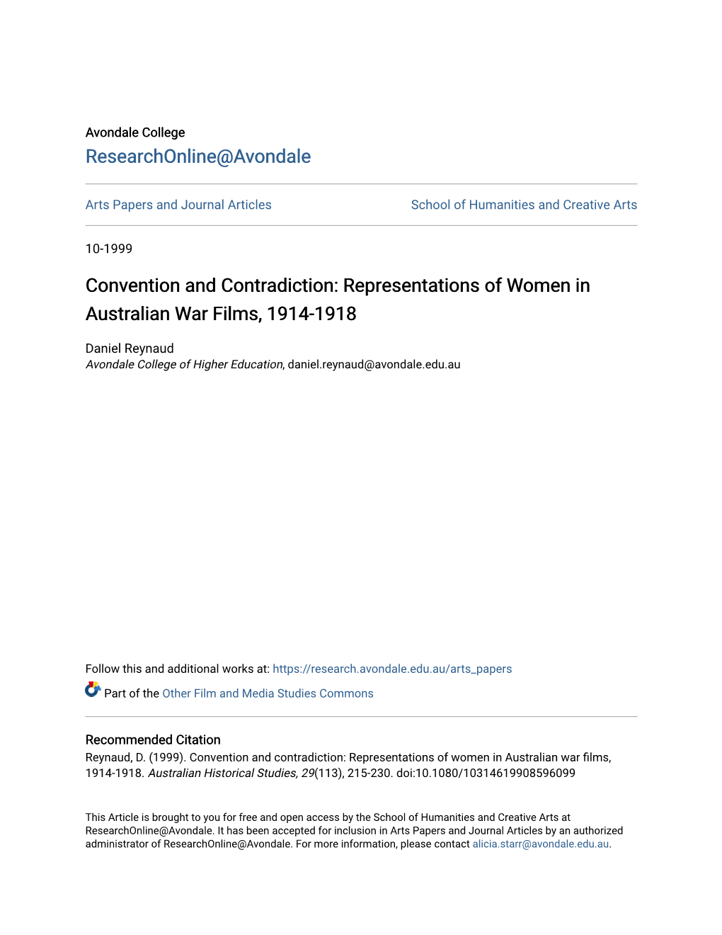 Representations of Women in Australian War Films, 1914-1918