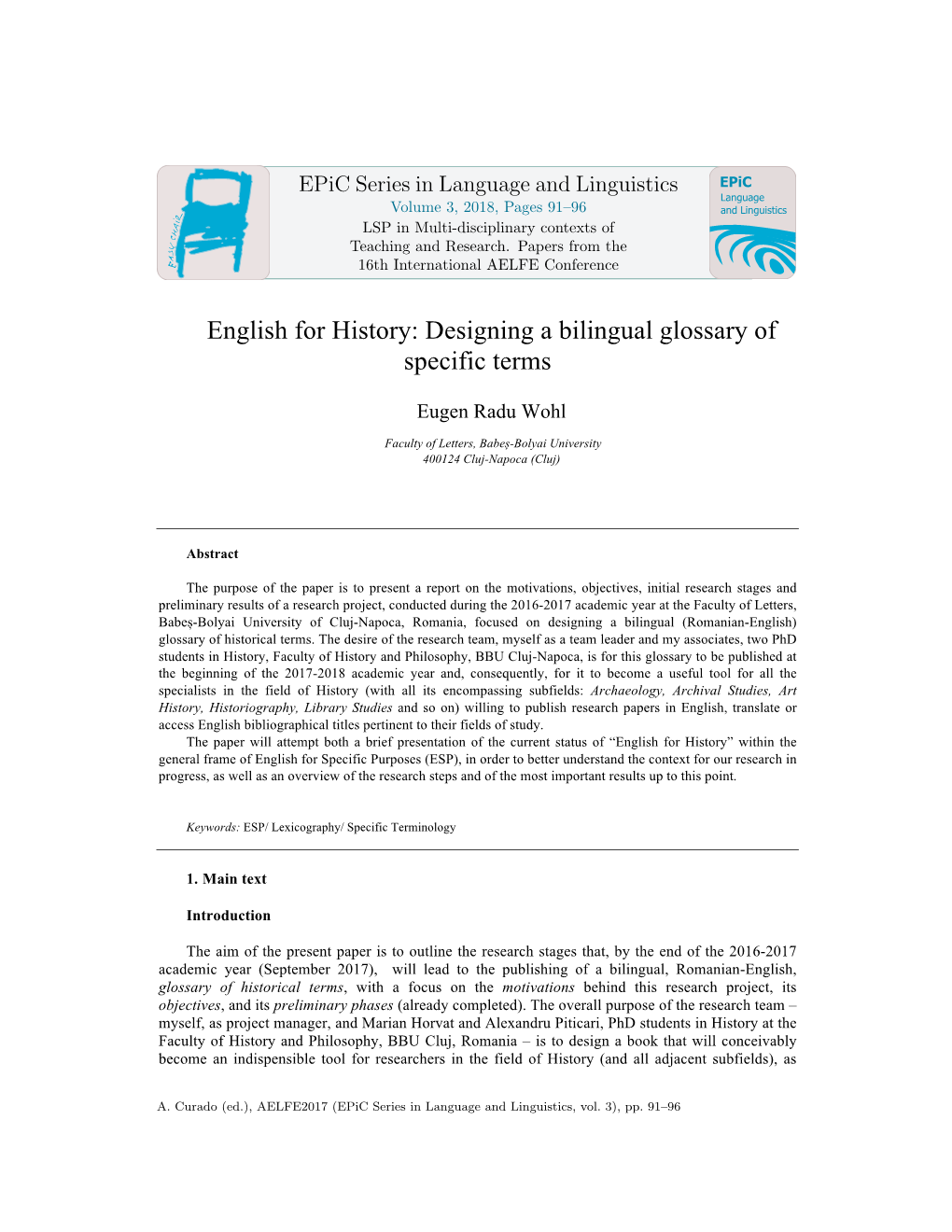 English for History: Designing a Bilingual Glossary of Specific Terms