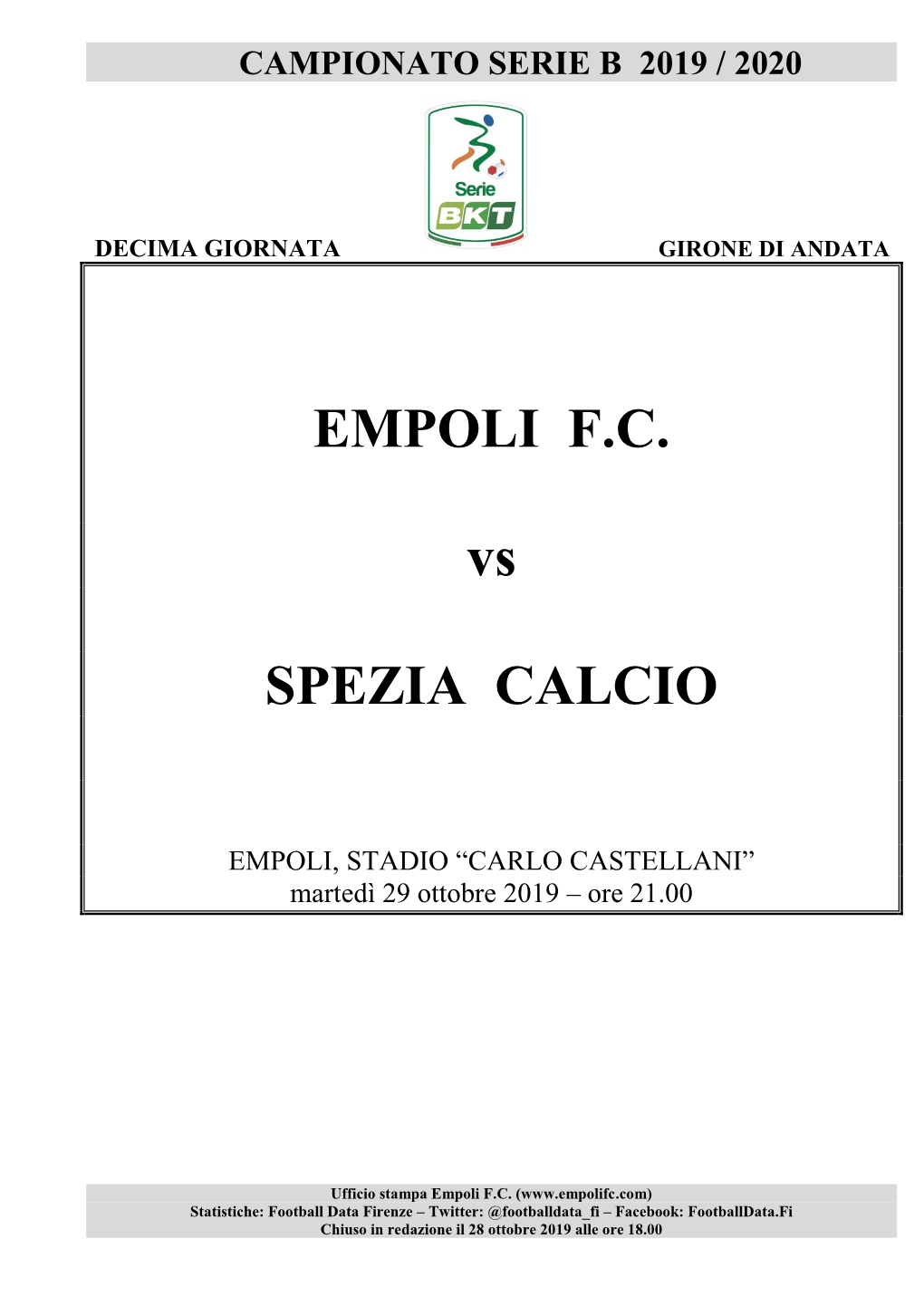 Empoli-Spezia – 10° Giornata Serie B