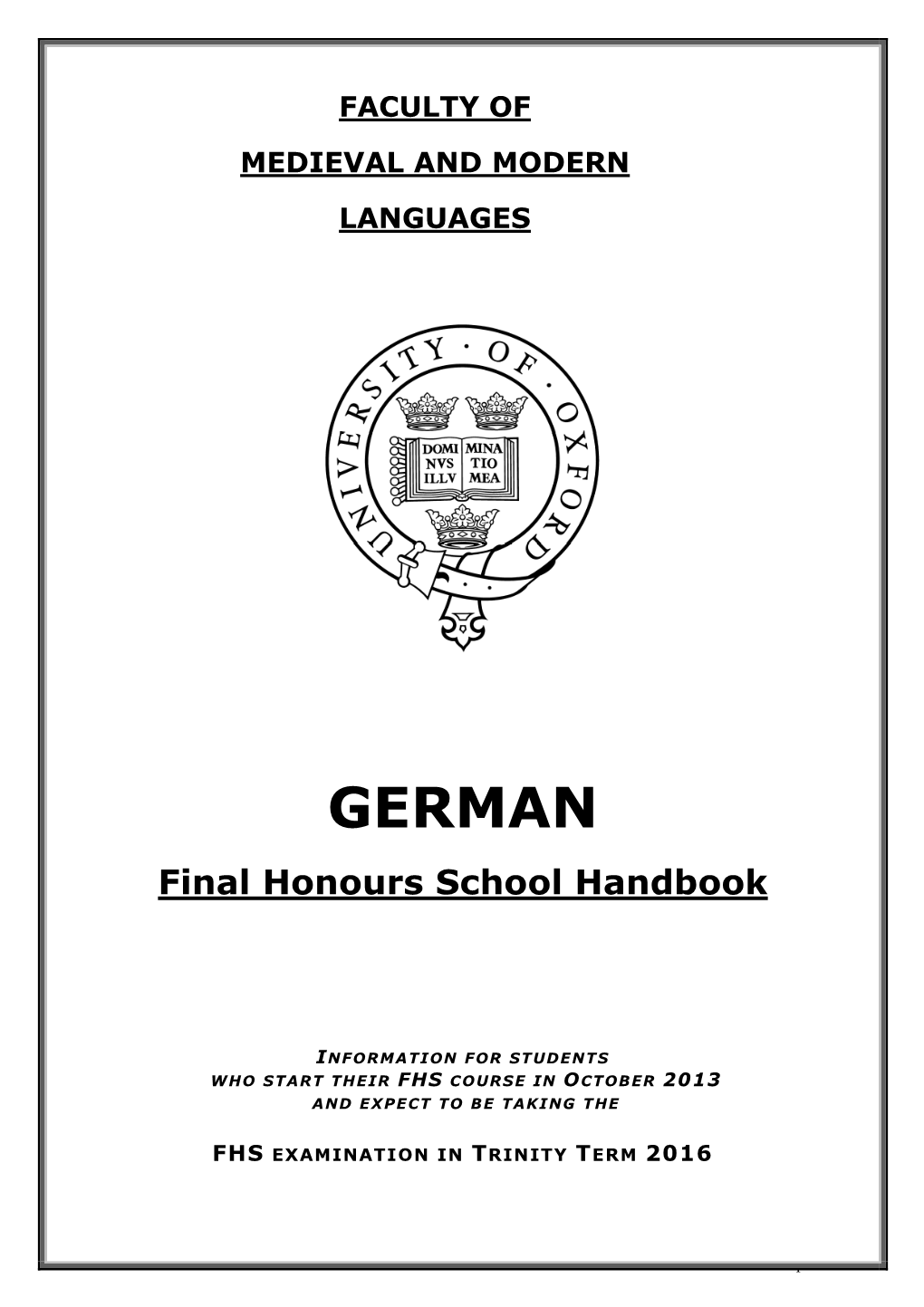 GERMAN Final Honours School Handbook