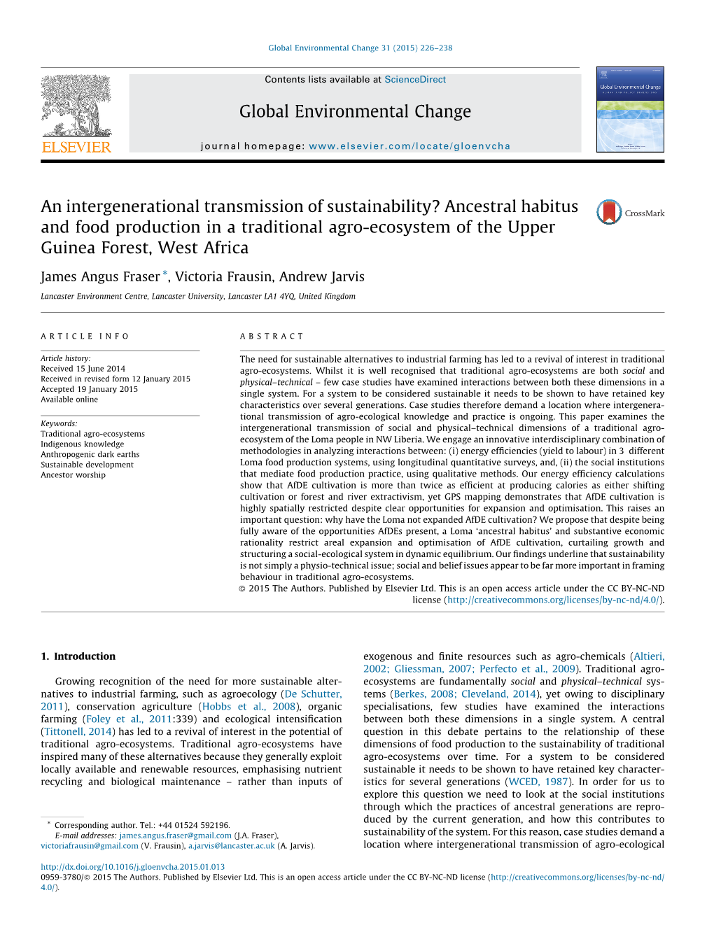 An Intergenerational Transmission of Sustainability? Ancestral Habitus