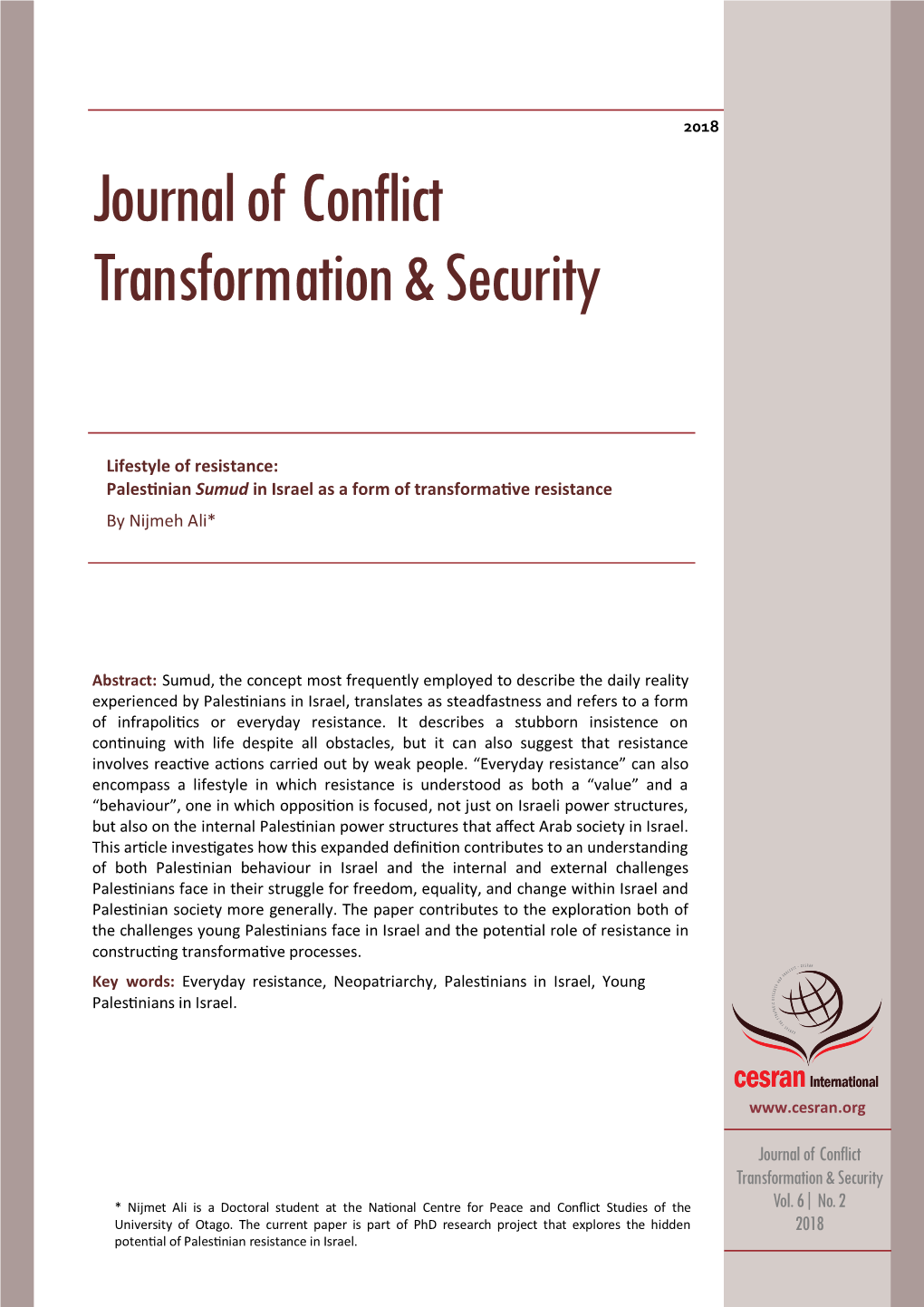 Journal of Conflict Transformation & Security