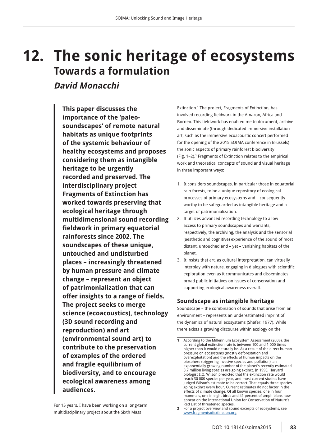 12. the Sonic Heritage of Ecosystems Towards a Formulation David Monacchi