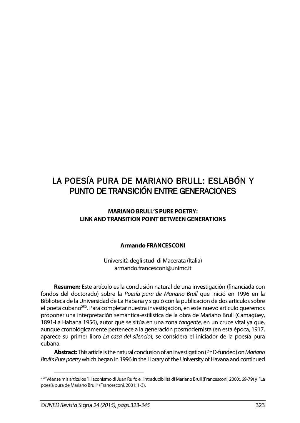 Pdf La Poesía Pura De Mariano Brull: Eslabón Y Punto De Transición Entre