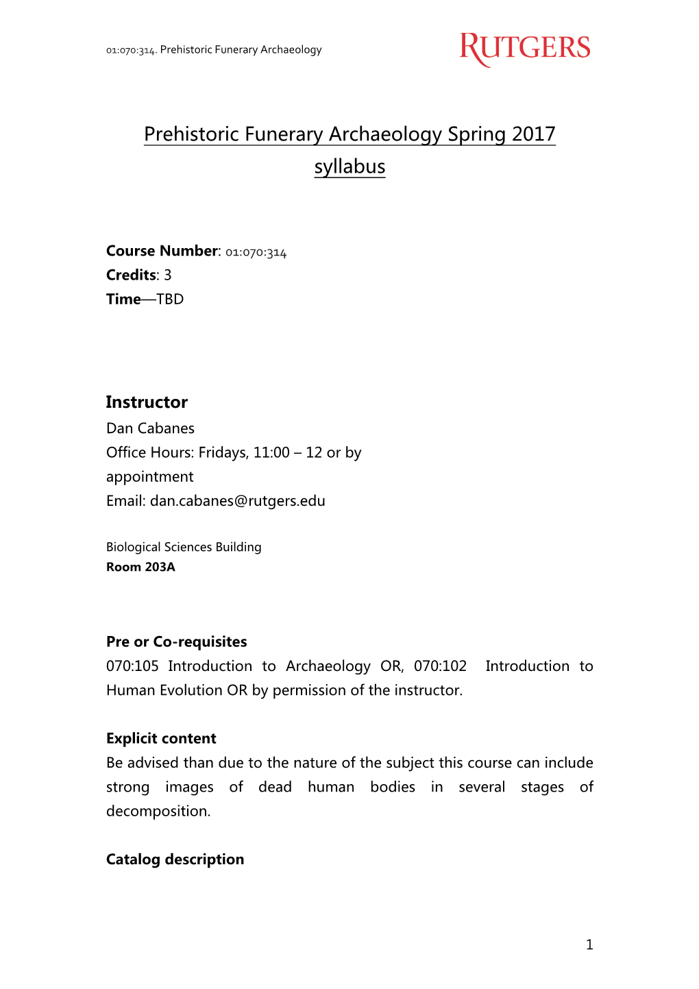 Prehistoric Funerary Archaeology Spring 2017 Syllabus