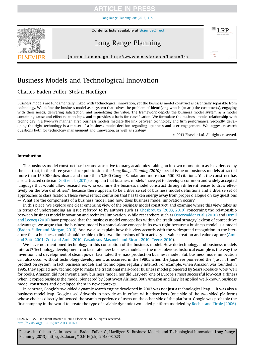 Business Models and Technological Innovation