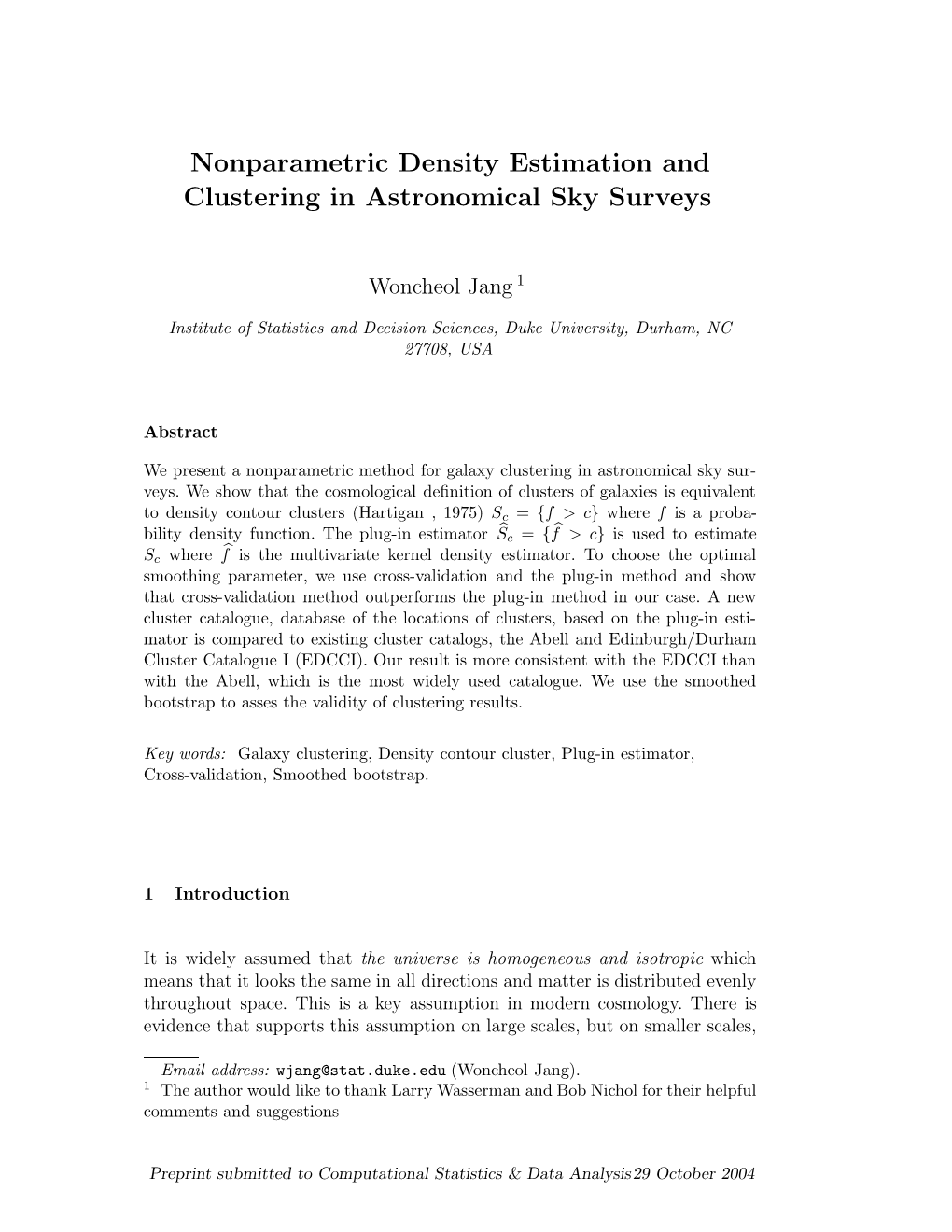 Nonparametric Density Estimation and Clustering in Astronomical Sky Surveys