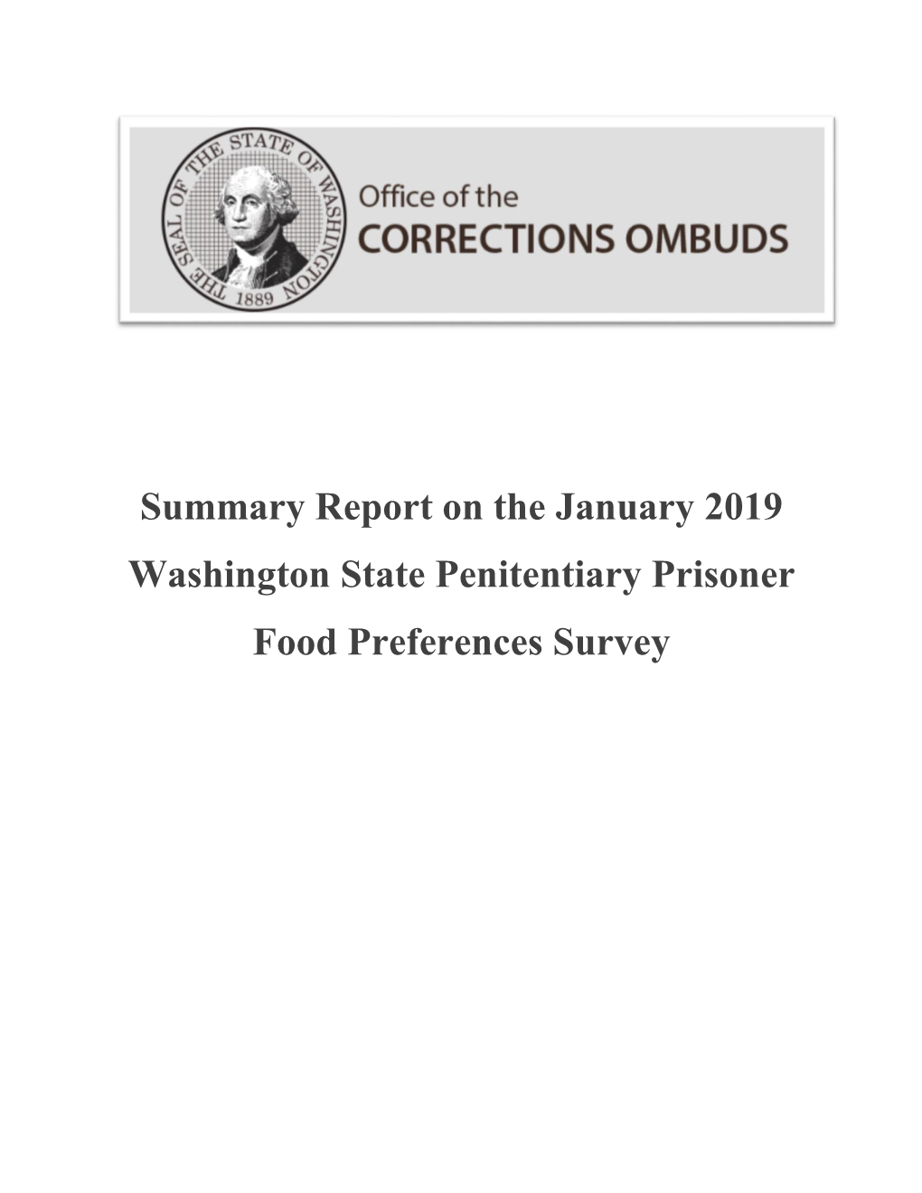 Summary Report on the January 2019 Washington State Penitentiary Prisoner Food Preferences Survey