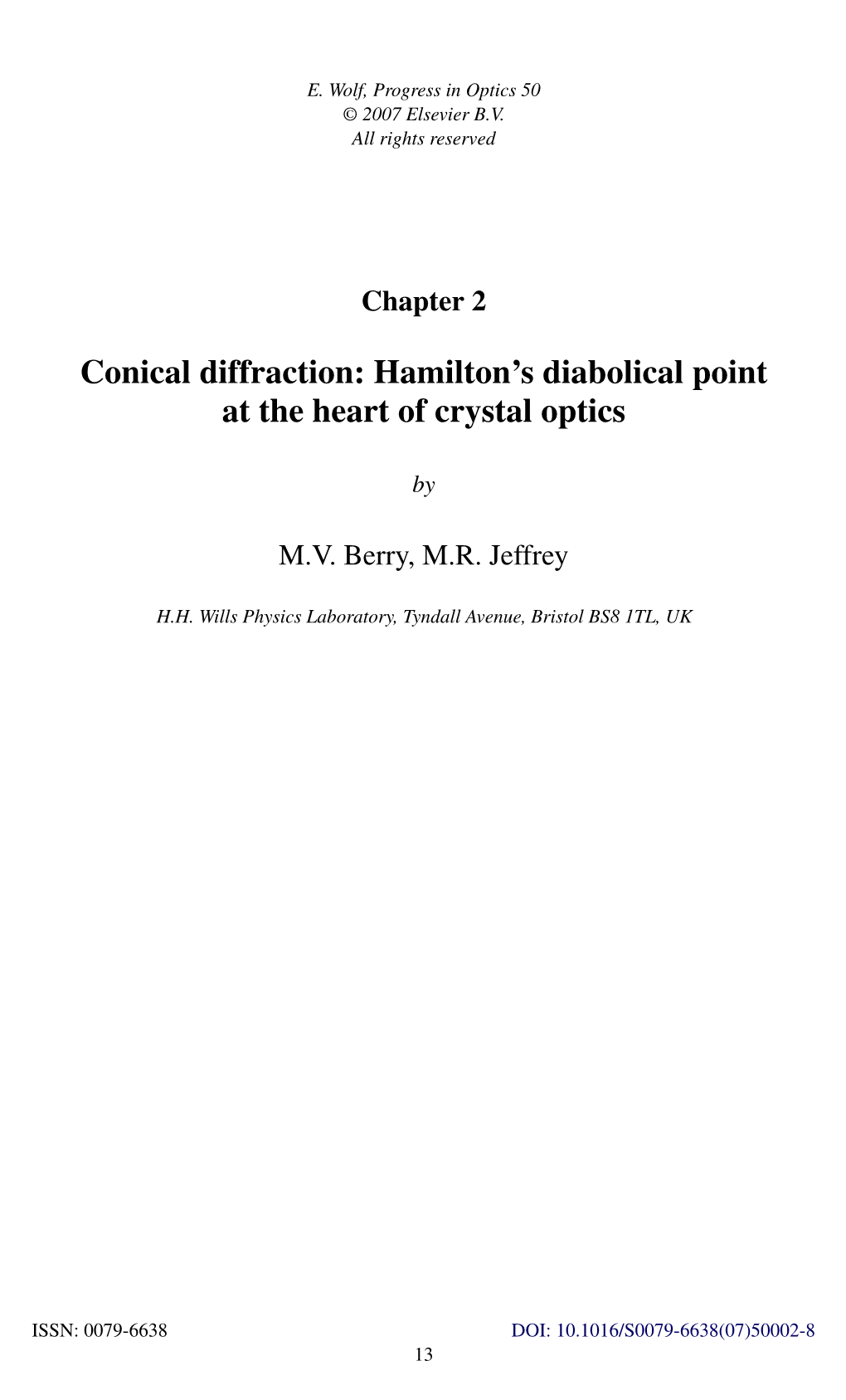 Conical Diffraction: Hamilton’S Diabolical Point 10 11 at the Heart of Crystal Optics 11 12 12 13 by 13 14 14