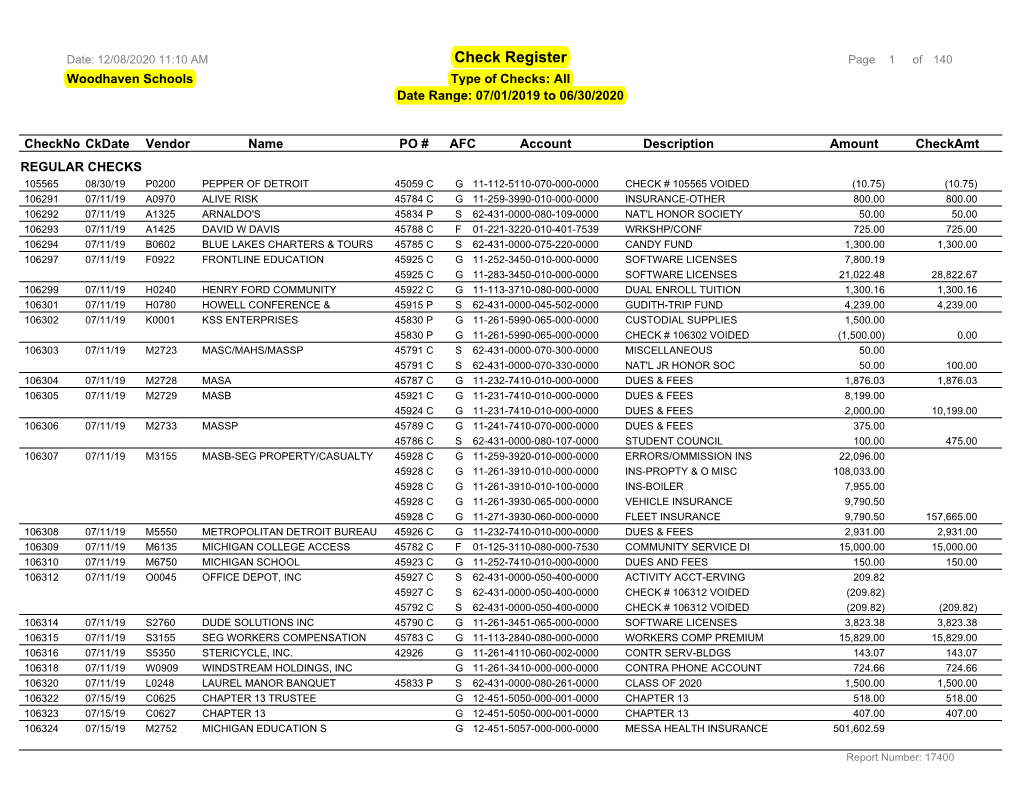 2019-20 Check Register