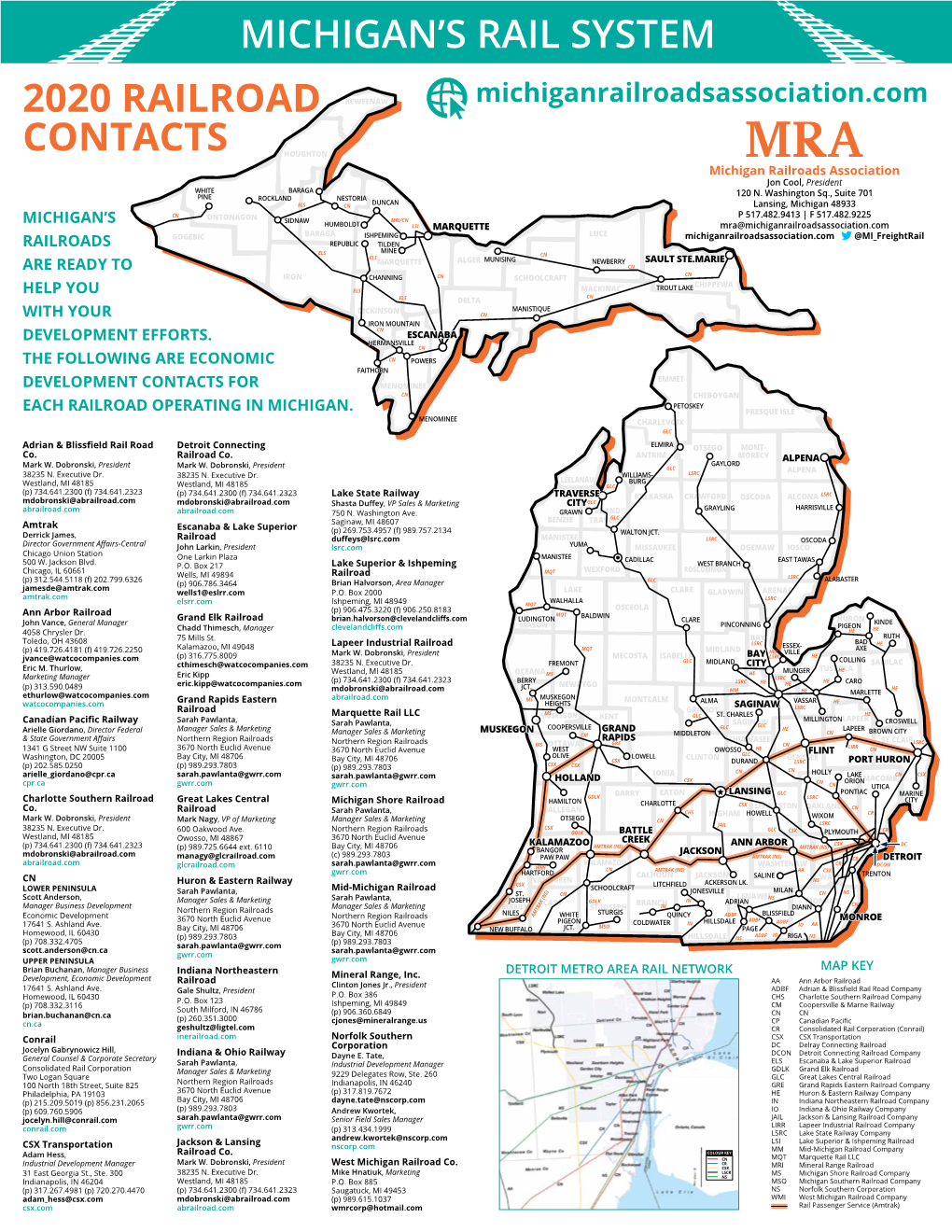 Michigan's Rail System 2020 Railroad Contacts