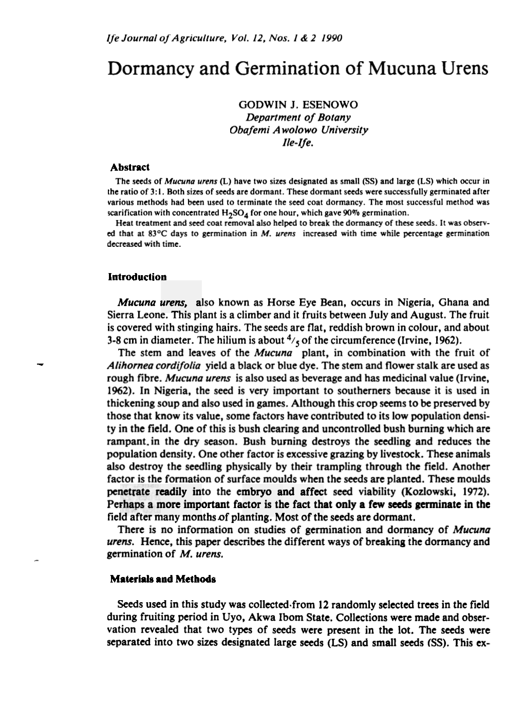 Dormancy and Germination of Mucuna Urens