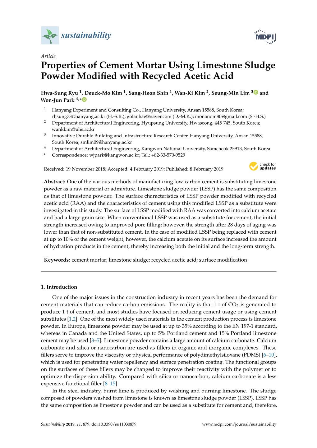 Properties of Cement Mortar Using Limestone Sludge Powder Modified