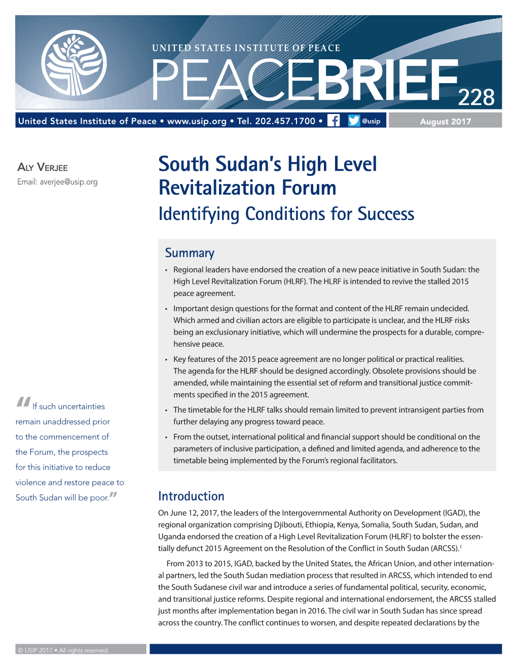 South Sudan's High Level Revitalization Forum