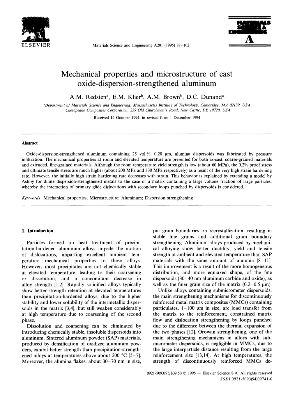 Mechanical Properties and Microstructure of Cast Oxide-Dispersion-Strengthened Aluminum