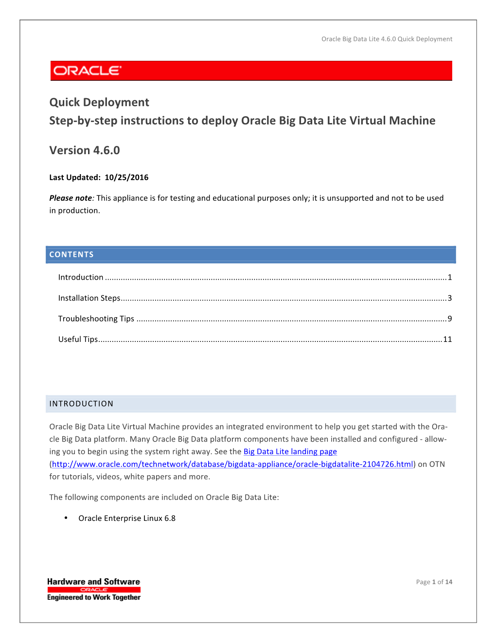 By-‐Step Instructions to Deploy Oracle Big Data Lite