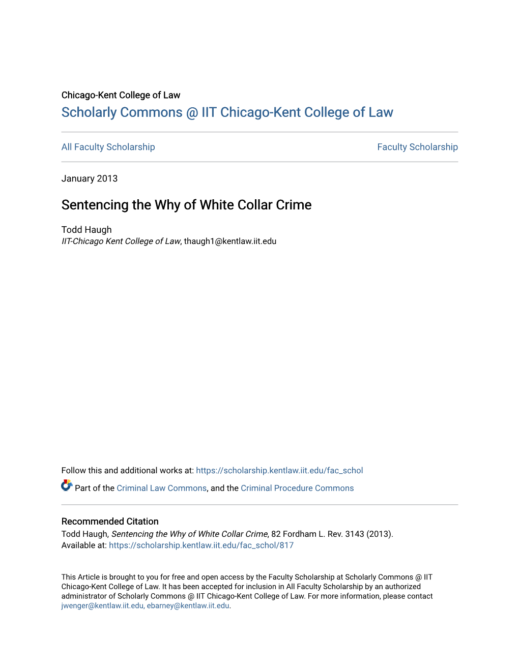 Sentencing the Why of White Collar Crime