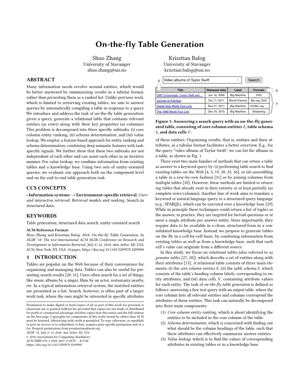 On-The-Fly Table Generation