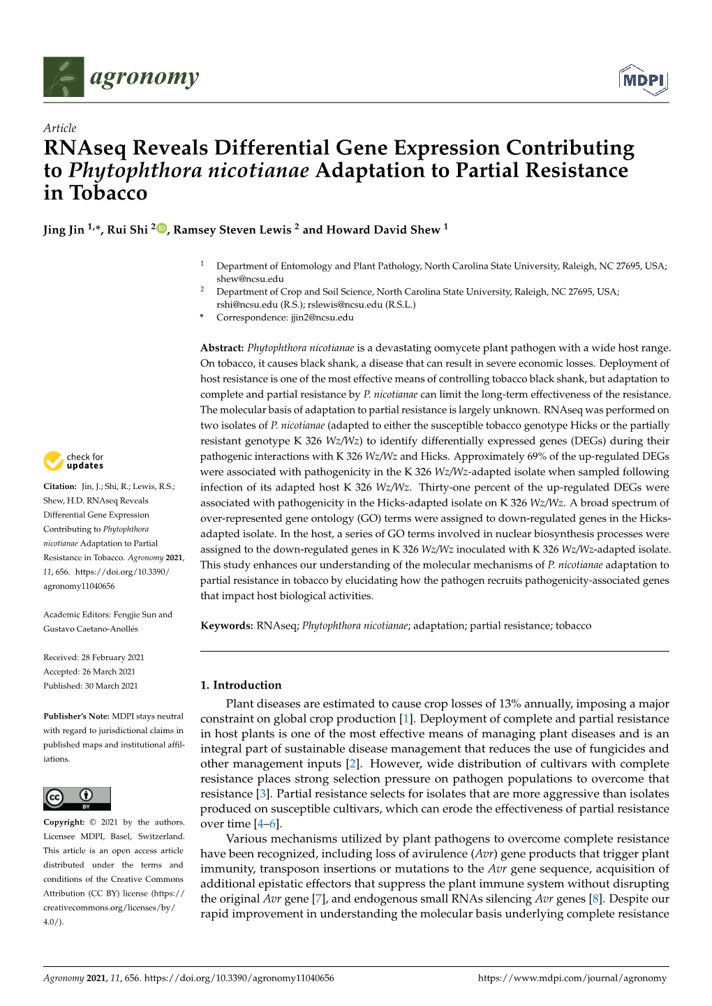 Rnaseq Reveals Differential Gene Expression Contributing to Phytophthora Nicotianae Adaptation to Partial Resistance in Tobacco