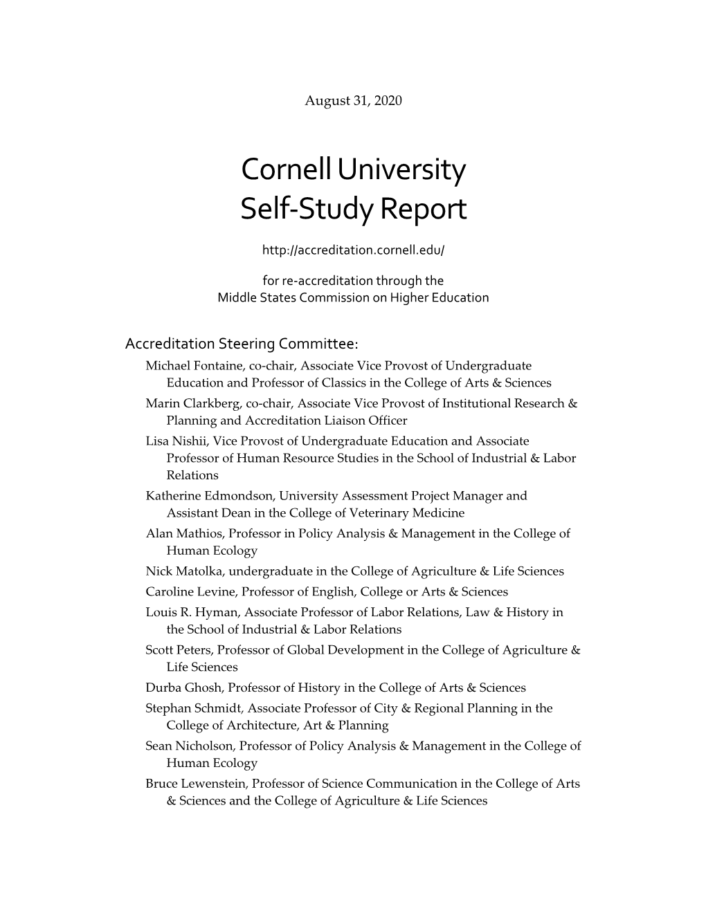 Cornell University Self-Study Report