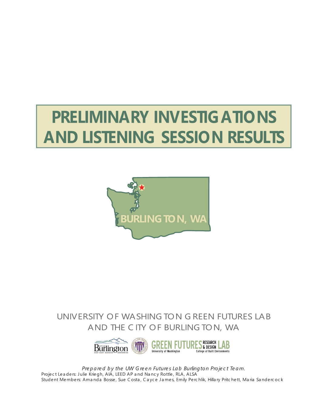 UW Green Futures Lab Preliminary Report